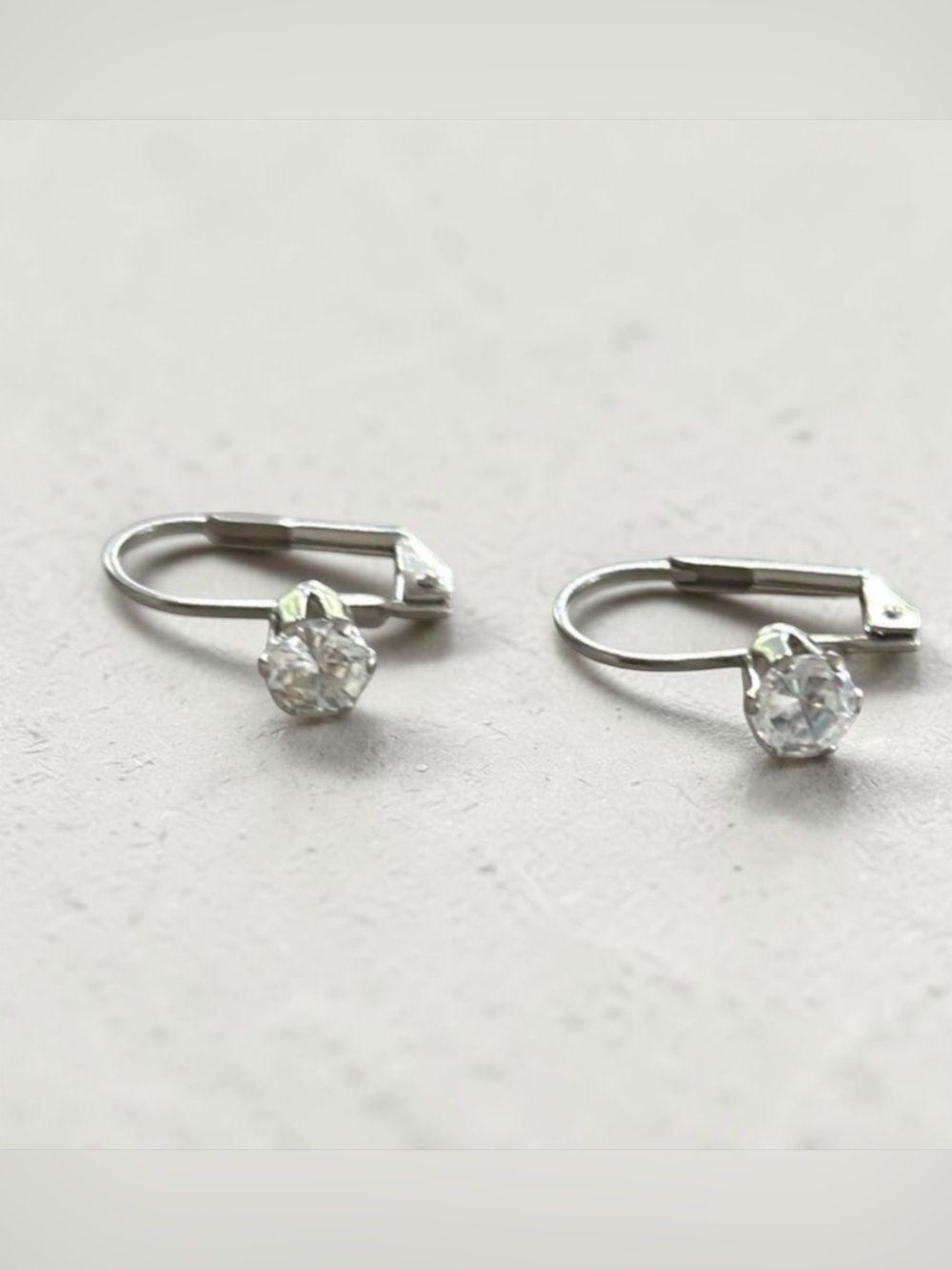 NWOT Solitaire Leverback Earrings | Silver Tone with Clear Crystal